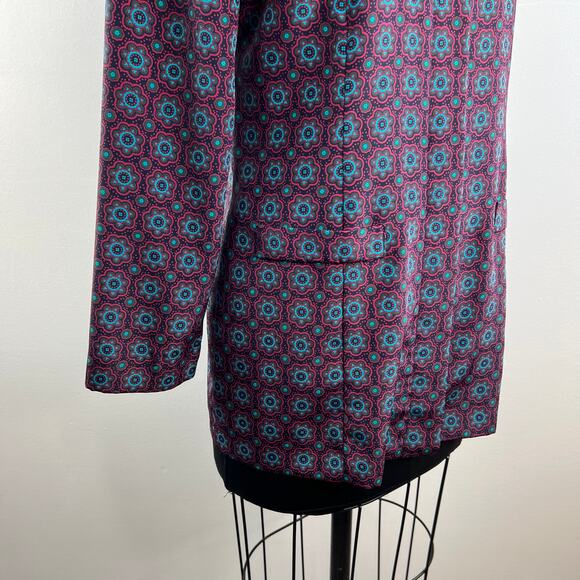 VINTAGE Leslie Fay Pink Floral Button-Up Longline Jacket Blazer VTG 8 Petite USA - Picture 5 of 10